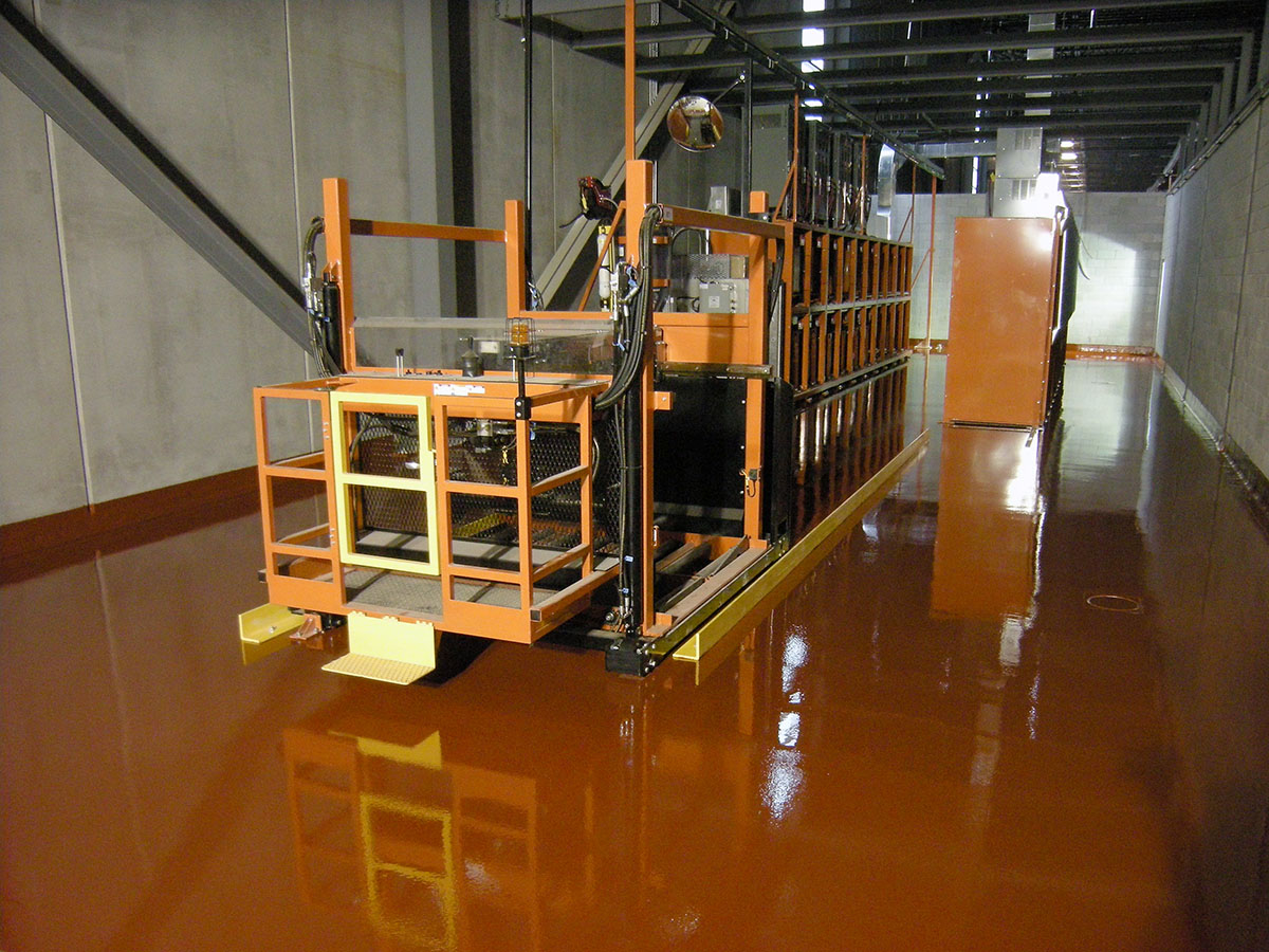 Red Epoxy Floor on Forklift<br>Battery Changing Station